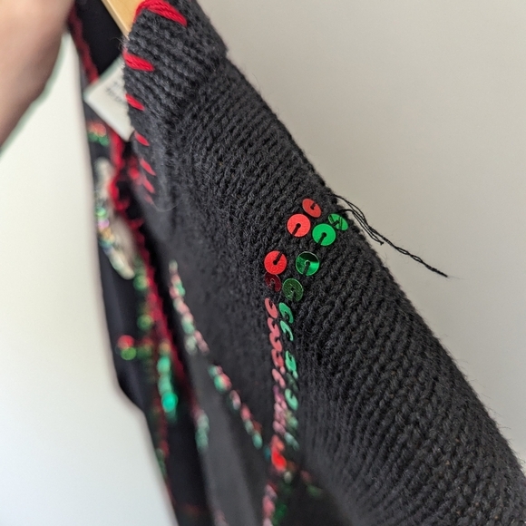 Vintage 90s Sequin Button Christmas Sweater Ugly Christmas Teacher Retro - Picture 5 of 12